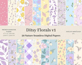 Floral Digital Paper, Beige and Peach Seamless Pattern, Ditsy Flowers ...