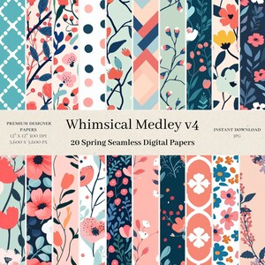 20 wunderliche Medley digitale Papiere - Blumen Musterdesign, Floral Prints, geometrischer Hintergrund, Frühling Digitales Papier, Scrapbook, v4