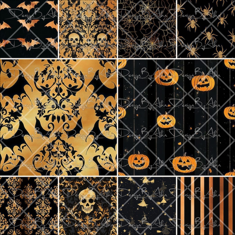 20 Spooky Halloween Digital Papers - Black Copper Seamless Pattern ...