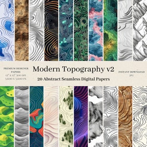 20 moderne Topographie Digital-Papiere - Urbanes Nahtlos Digital Papier, Landkarte Rapportmuster, Scrapbook, Abstrakt Bunt, Einzigartig, Printable, v2