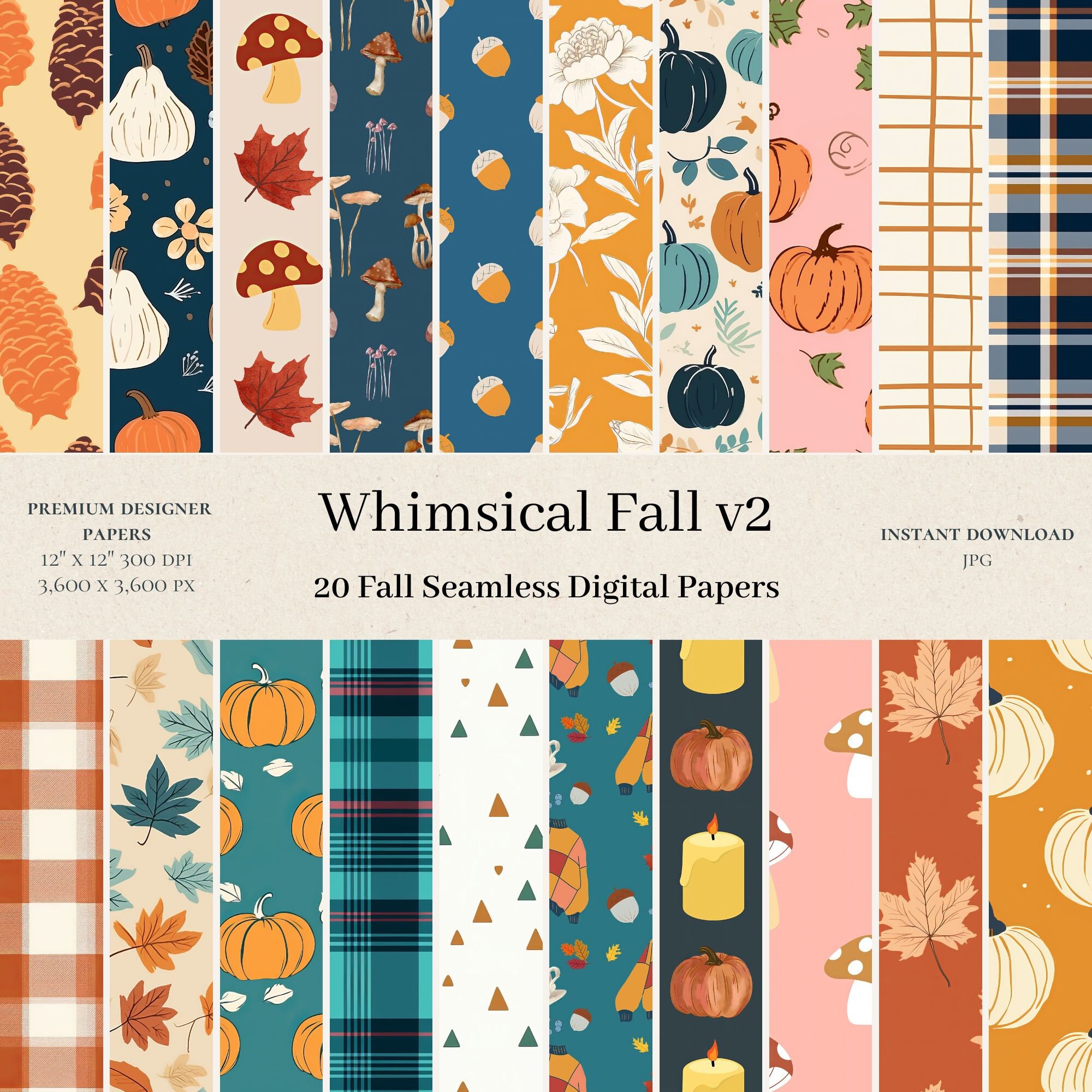 20 whimsical fall digital papers - abstract scrapbook, autumn
