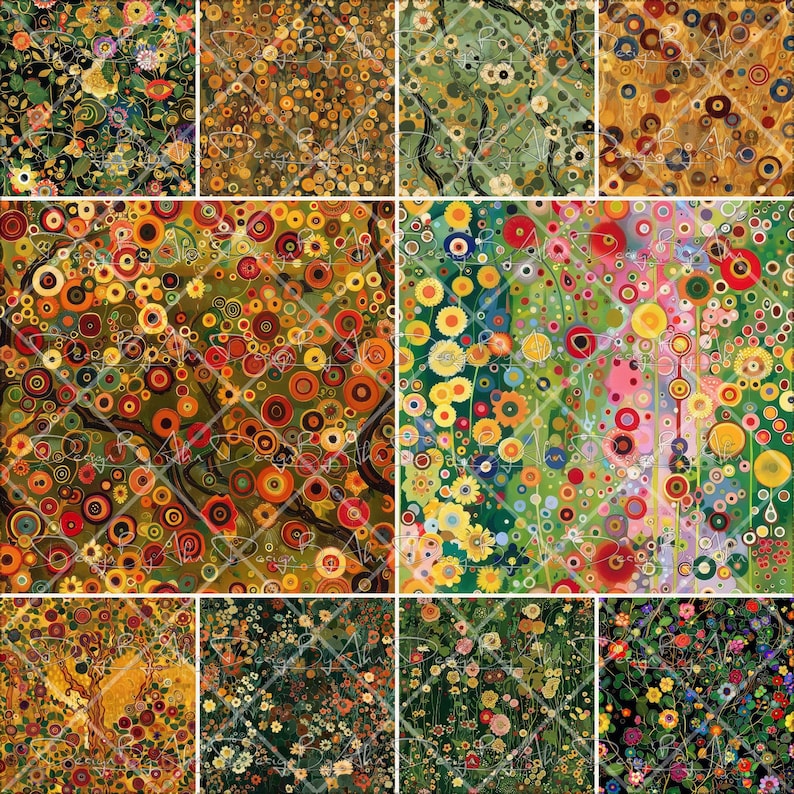 20 Klimt Floral Digital Papers - Gustav Klimt Inspired Seamless Pattern ...