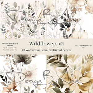 20 Watercolor Wildflowers Digital Papers - Watercolor Scrapbook ...