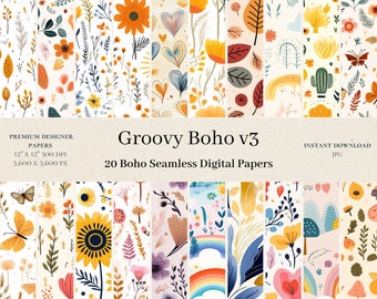20 Groovy Boho Digital-Papiere - Kommerzielle Nutzung, Musterdesign, Boho Prints, Scrapbook-Papier, Boho Designer Hintergrund, Boho Papier, v3