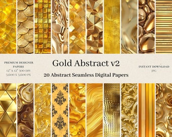 20 papéis digitais abstratos dourados - álbum de recortes metálico, papel digital dourado, padrão sem emendas, fundo abstrato, papel digital com folha de ouro, v2