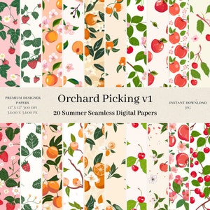 20 documenti digitali per la raccolta del frutteto - modello senza cuciture di frutta, carta digitale di bacche, album di pittura a olio, bacca, arancia, fragola, mela v1