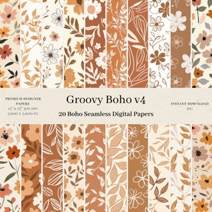 20 Groovy Boho Digital-Papiere - Kommerzielle Nutzung, Nahtloses Muster, Hellbraun Hellorange, Scrapbook-Papier, Boho Designer Hintergrund, v4