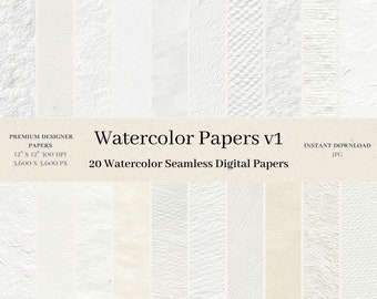 20 papiers aquarelle papiers numériques - papier numérique aquarelle sans couture, toile de fond, texture de papier blanc, album numérique, moderne v1