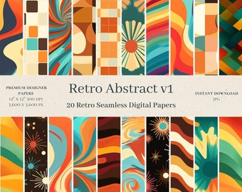 20 Retro Abstract Digital Papers - Commercial Use, Scrapbook Paper, Retro Patterns, Hippie Pattern, 50s - Retro Design - Instant Download v1