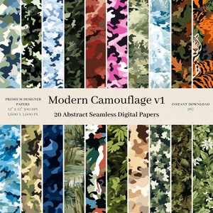 20 Modern Camouflage Digital Papers - Military Scrapbook, Seamless Digital Paper, Navy, Air Force, Army, Marine, Woodland Texture JPG v1