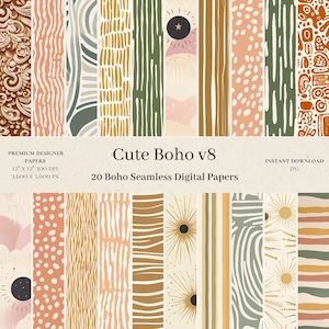 20 süße digitale Boho Papiere - kommerzielle Nutzung, Scrapbook Papier, Frühling Blumen Hintergründe, Boho Designs, Boho Muster, nahtloses Muster, v8