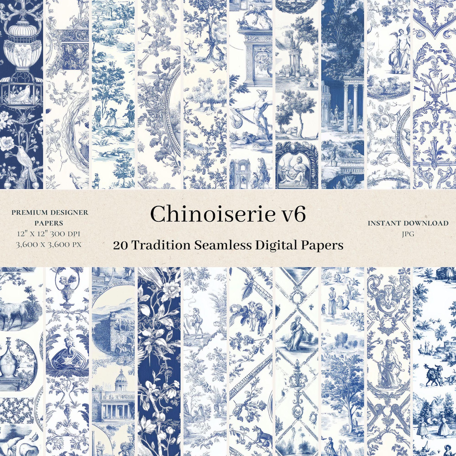 20 Chinoiserie Digital Papers - Vintage Toile De Jouy Scrapbook ...