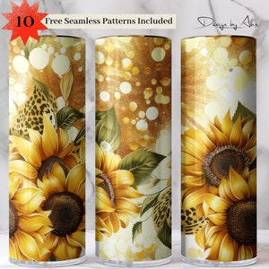 Leopard Sunflower 20oz Skinny Tumbler Sublimation Wrap Design, Seamless, Digital Download, PNG, Instant Download, Sunflower, Spring v2