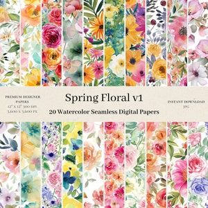 20 Frühling Floral Digitale Papiere - Aquarell Scrapbook, nahtloses digitales Papier, nahtloses Muster, Aquarell Hintergründe, kommerzielle Nutzung, v1