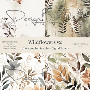 20 Watercolor Wildflowers Digital Papers - Watercolor Scrapbook ...