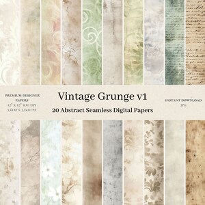 20 Vintage Grunge Digital Papers - Old Scrapbook, Seamless Digital Paper, Grunge Paper Pattern, Floral Grunge Background, Commercial Use, v1