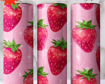 Strawberry 20oz Skinny Tumbler Sublimation Wrap Design, Seamless, Pink Girly, Strawberry Vector Digital Download, PNG, Instant Download