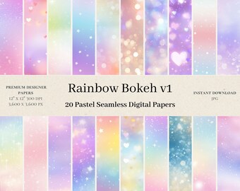 20 carte digitali arcobaleno bokeh - album pastello, carta digitale soft bokeh, motivo sfumato sfumato sfumato, sfondi fantasy, v1