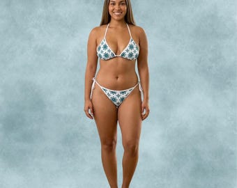 Blauwgroene bikini met bloemenpatroon | Tweedelig zomerbadkleding voor dames