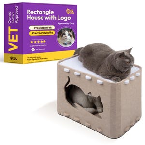 PURRZ Modern Felt Cat House Rectangle Enclosed Bed with Logo Front Door