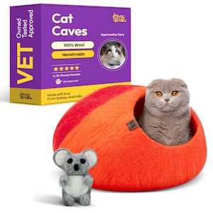 Handmade Merino Wool Cat Cave – Cozy, Calming  – Hypoallergenic Hideaway for Cats  – Small Pets (Uluru)