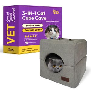 Foldable Cat Cube Bed Cave, Enclosed Cat House with Leather Handle, Washable