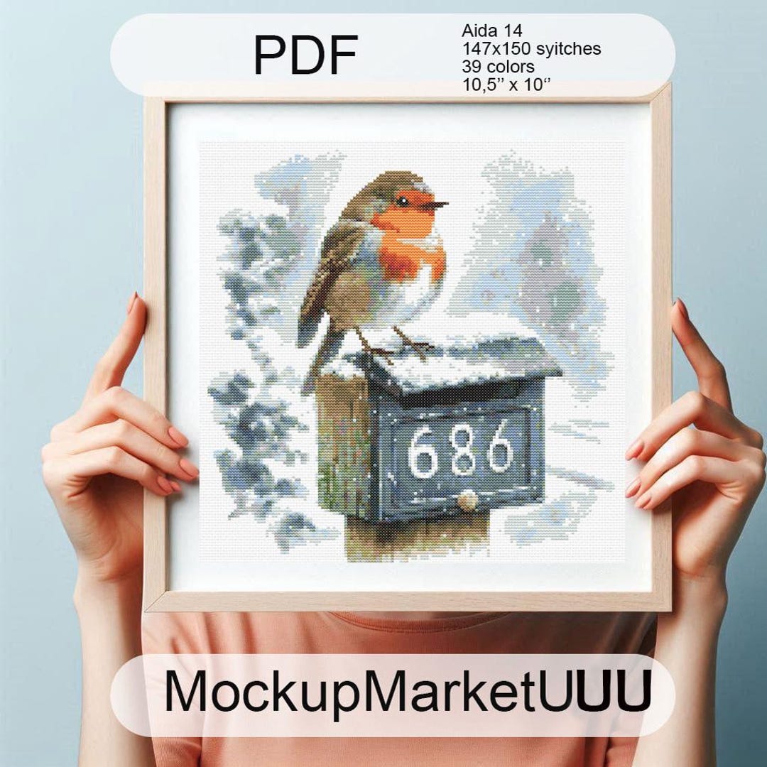 Robin Needlepoint Pattern Winter Bird Robin Cross Stitch Pattern PDF, Christmas Ornaments Cross ...