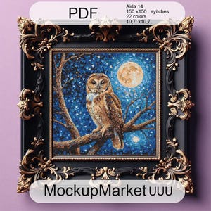Owl Cross Stitch Pattern, Bird Animal Cross Stitch Pattern, Instant Download Embroidery, Needle Craft PDF, Birds, Night, Forest Cross Stitch