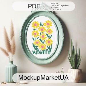 Patrón de punto de cruz moderno con flores sencillas, flores de plantas, patrón de punto en X fácil, gráfico de punto de cruz, patrón de naturaleza, descarga instantánea