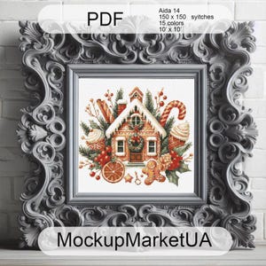 PDF Schema punto croce natalizio, Schema punto croce Casa di marzapane, Ricamo con download istantaneo, Lavoretto con ago, Punto croce festivo
