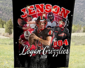 Custom Football Blanket with Name and Number, Custom Name Blanket or Football Blanket, Football Photo Collage, Football Senior Banquet Gift