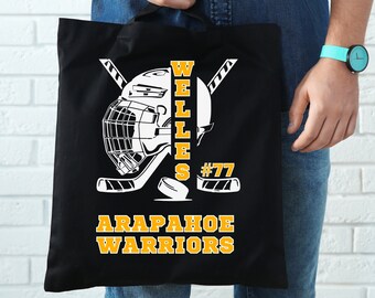 Personalisierte Hockey-Einkaufstasche, Senior Geschenk, Einkaufstasche mit Namen, Team Geschenk für Trainer, Playoffs, Hockey-Reisetasche, Geschenk für Sohn, Team, Spieler