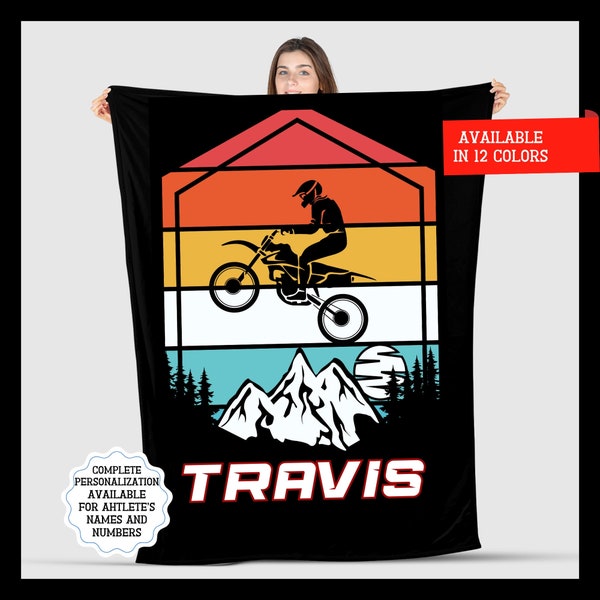 Personalized Motocross Blanket, Custom Motocross Team Soft Minky Fleece Throw Blankets, Sports Gift with School Name, Dad, Husband, Son, Kid
