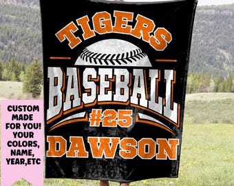Baseball Gift, Personalized Baseball Blanket, Custom Player Name Soft Throw, Team Senior Gift for End of Season, Game Room or Baseball Decor