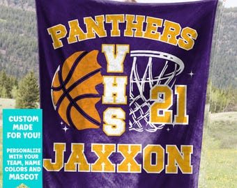 Personalized Basketball Blanket, Senior 2027 Custom Basketball Team Soft Fleece Throw, Sports Gift with School Name for Players_Son_Coach