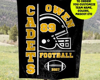 Personalized Football Blanket, Senior Custom Football Team Soft Minky Fleece Throw, Sports Gift with School Name for Players_Son_Coach