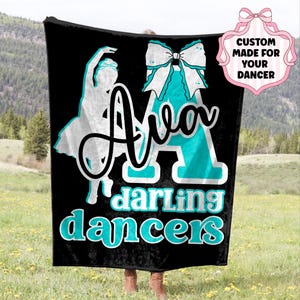 Personalized Ballerina Plush Blanket, Dance Company Colors, Name Gift, Custom Team Throw, Ballet Dancer Bedroom Decor, Dancer Gift for Her