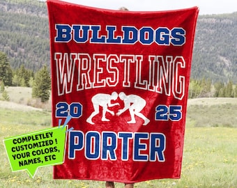 Wrestling Blanket, Personalized Team Name, Name Blanket, Custom Fleece Throw, Wrestling Gift, Sports Blanket for Seniors, Wrestler Gift Idea