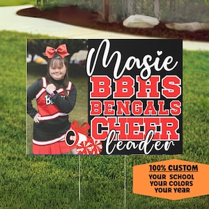 Personalized Cheerleader Yard Sign, Senior High School Cheer Sign With Photo, Congratulation Cheer Team Lawn Decoration  and Graduation Sign