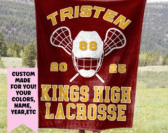 Anpassad lacrossefilt, personlig lacrossepresent, seniorpresent till lacrossespelare, personligt namn på filt för flickors lacrosselag