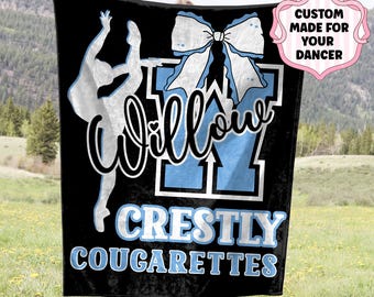 Dance Team Blanket, Personalized Dance Blanket Gift for Dancer, Dance Company Colors, Custom Team Throw, Dance Decor, Dancer Gift for Her