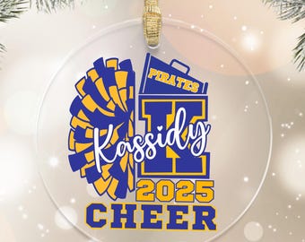 Custom Cheerleader Ornament, Personalized Cheerleading Gift For Competive Cheer or Team Senior Gift, Cheerleader Name on Christmas Ornament