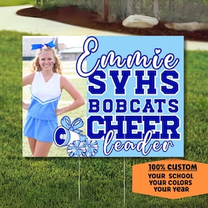 High School Senior Cheer Yard Sign, Personalized Cheerleader Sign With Photo, Congratulation Cheer Team Lawn Decoration  and Graduation Sign