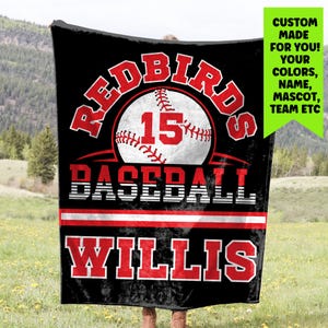 Personalized Baseball Blanket, Custom Player Name Soft Throw, Team Senior Gift, Sports Fan Decor, Game Room Decor