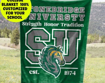 Bed Party Blanket, College Reveal Party, Personalized Dorm Decor, Custom College Blanket, Graduation Gift, Custom University School Blanket
