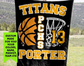 Personalized Basketball Blanket, Senior Custom Basketball Team Soft Fleece Throw, Sports Gift with School Name for Players_Son_Coach