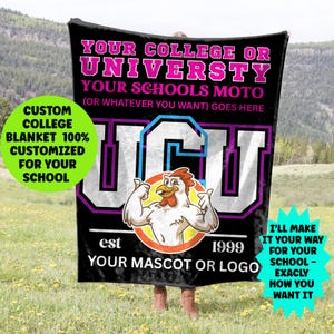 Bed Party Blanket, College Reveal Party, Personalized Dorm Decor, Custom College Blanket, Graduation Gift, Custom University School Blanket