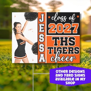 High School Cheer Yard Sign, Personalized Cheerleader Senior Sign With Photo, Congratulation Cheer Team Lawn Decoration  and Graduation Sign