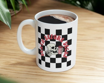 Death Before Decaf Coffee Mug, Cute Retro Coffee Mug, Checkered Coffee Mug, Funny Coffee Mug, Coffee Lovers Gift, 11 oz Ceramic Mug