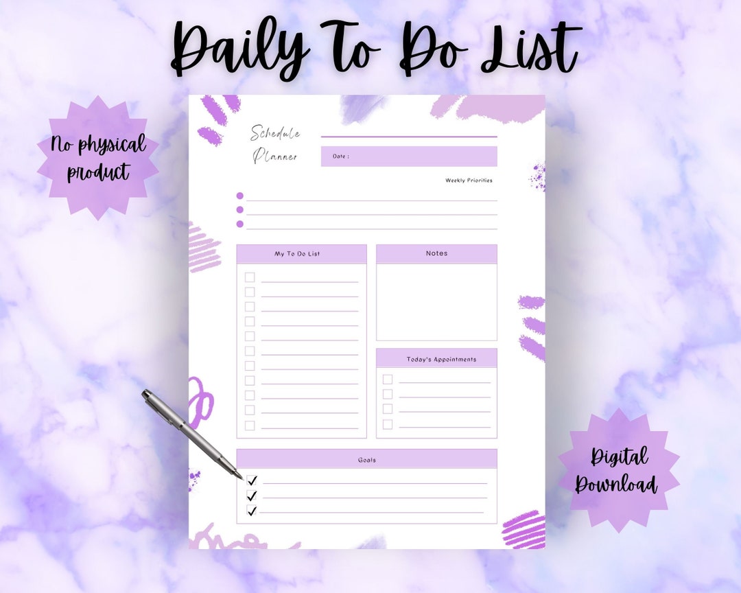 Purple to Do List, Digital Download, Printable, Printable to Do List ...